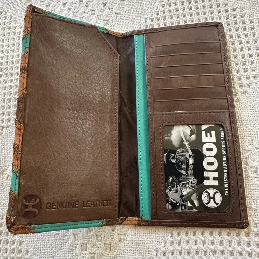 Hooey Montezuma Leather Patchwork Bifold Rodeo Wallet Western-Turquoise/Brown